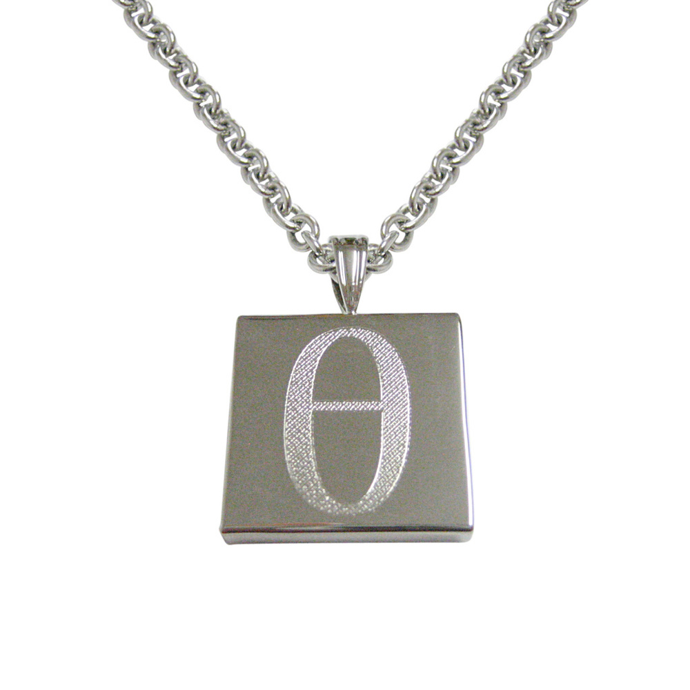 Etched Greek Letter Theta Pendant Necklace